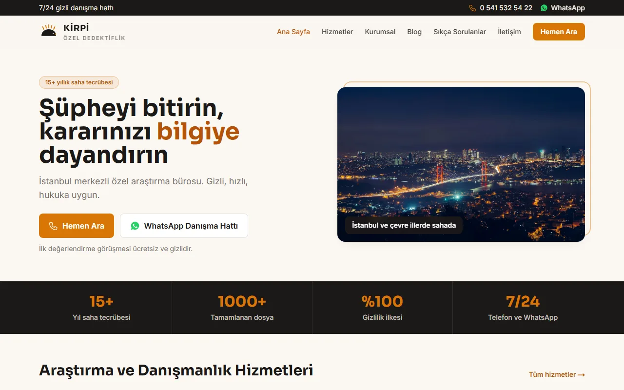 Kirpi Dedektiflik sitesinin görünümü