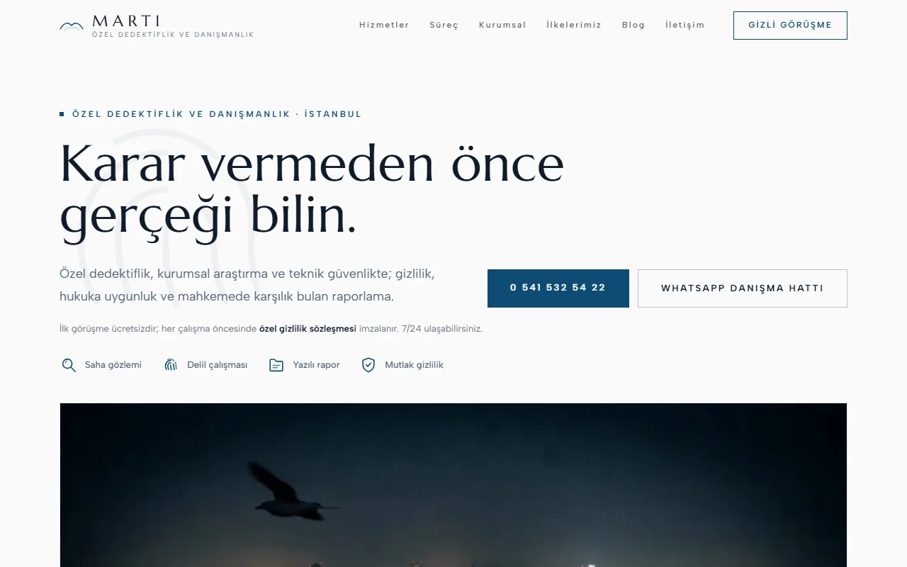Martı Dedektiflik sitesinin görünümü